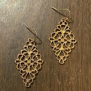 1928 Goldtone Filagree Diamond Drop Earrings